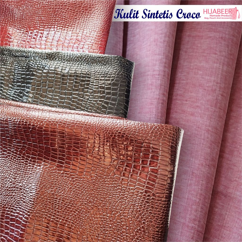 Kulit Sintetis Croco / Bahan Motif Buaya /Kain Oscar / Glossy Croco 1/2 Meter