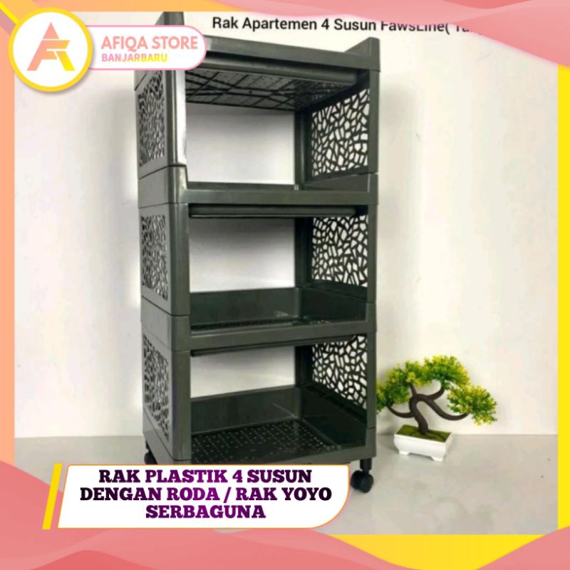 Rak Plastik 4 Susun dengan Roda / Rak Sagita / Rak YOYO Serbaguna