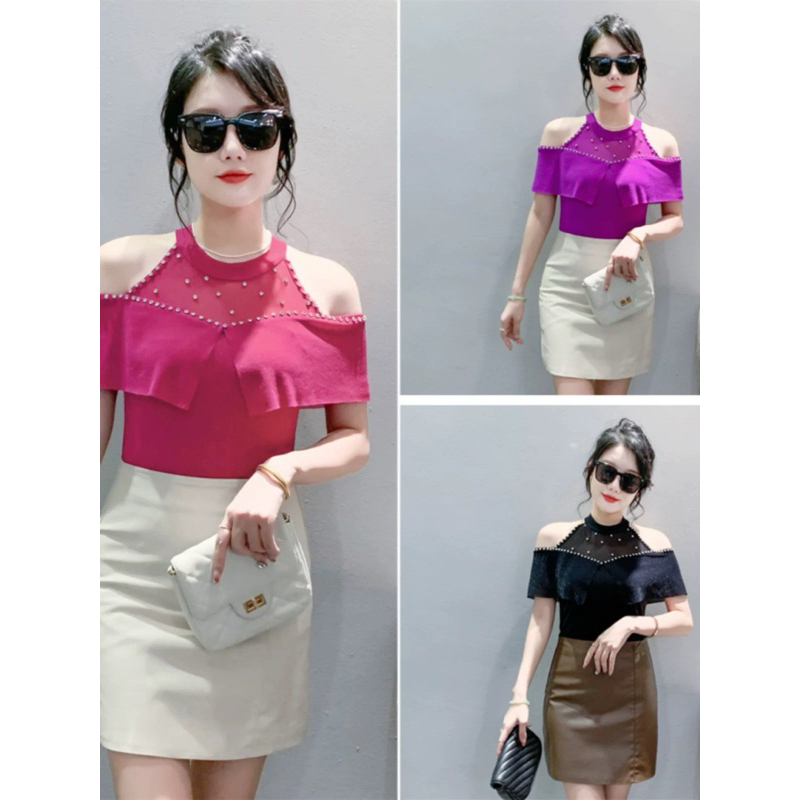 B187 Atasan Kaos Lengan Pendek sabrina Blouse terbaru