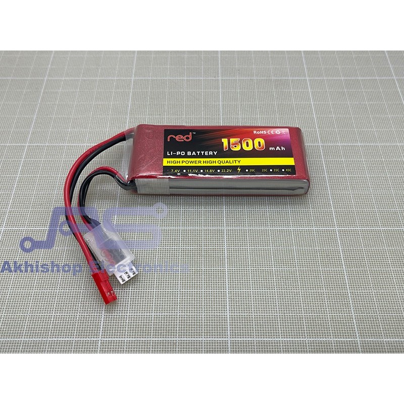 Red Lipo Battrey 1500mAh 2S 25C JST MANTAP
