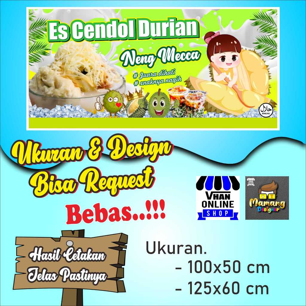 Spanduk, Banner, Mmt Jualan Es Dawet Durian, Es Cendol Durian, keren