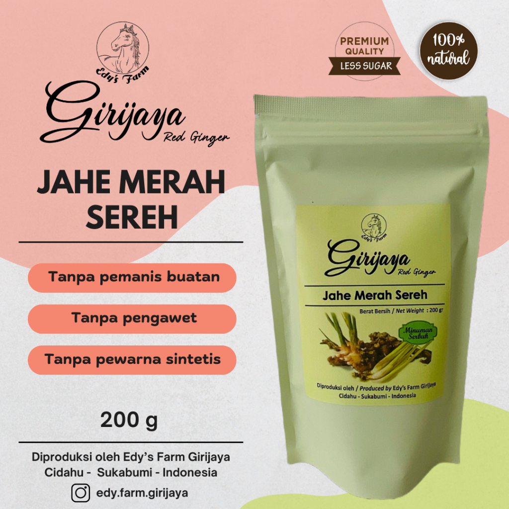 

Jahe Merah Sereh Instan Premium Less Sugar 200gr - Girijaya Red Ginger