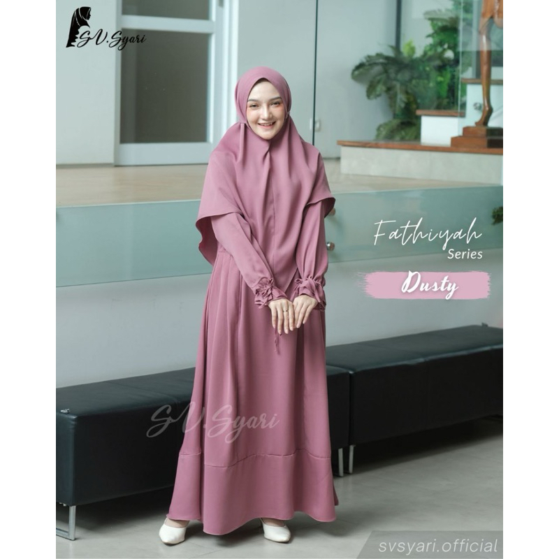 SV SYARI | DRESS GAMIS SET KHIMAR FATHIYAH WANITA MUSLIMAH POLOS BUSUI