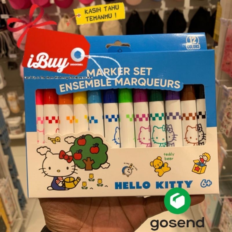 

iBuy Miniso 12pcs Spidol Warna Sanrio Hello Kitty Marker Set High Quality Color