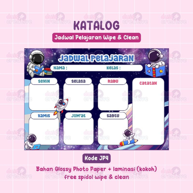 

JADWAL PELAJARAN WIPE & CLEAN | JADWAL PELAJARAN HAPUS TULIS PREMIUM