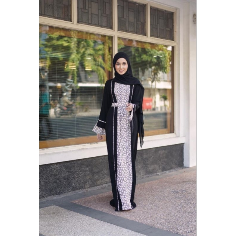 LAILI NEW ABAYA BORDIR GAMIS HITAM JUBAH TURKEY DUBAI ARAB JETBLACK SAUDI NAVIA