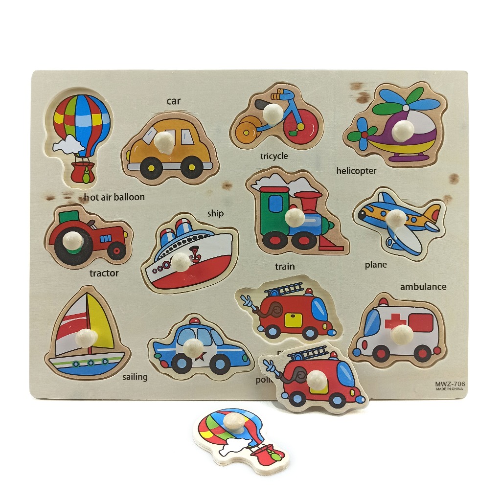 Puzzle Kayu Knob Transportasi Macam Macam Kendaraan Mobil Kapal