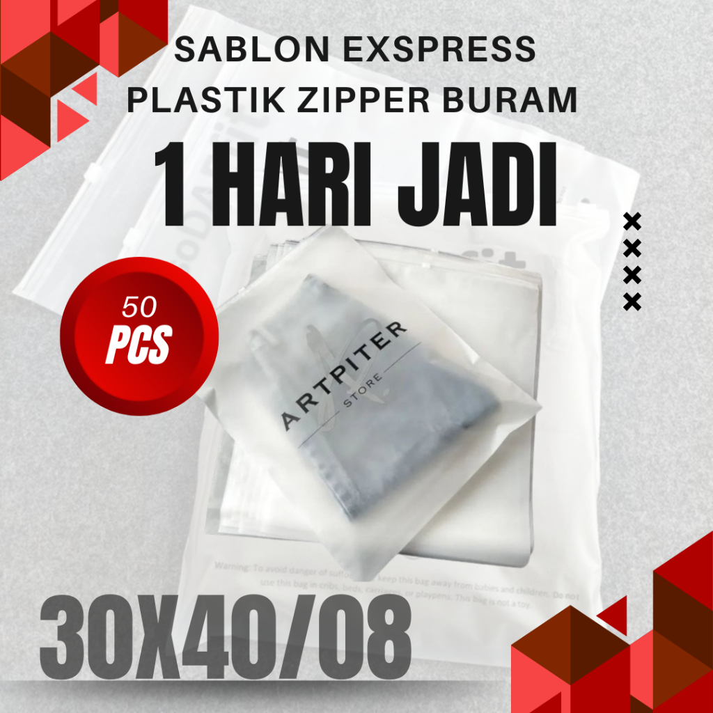SABLON EXSPRESS 1Hari Plastik Klip Buram 30x40 50pcs Custom Logo