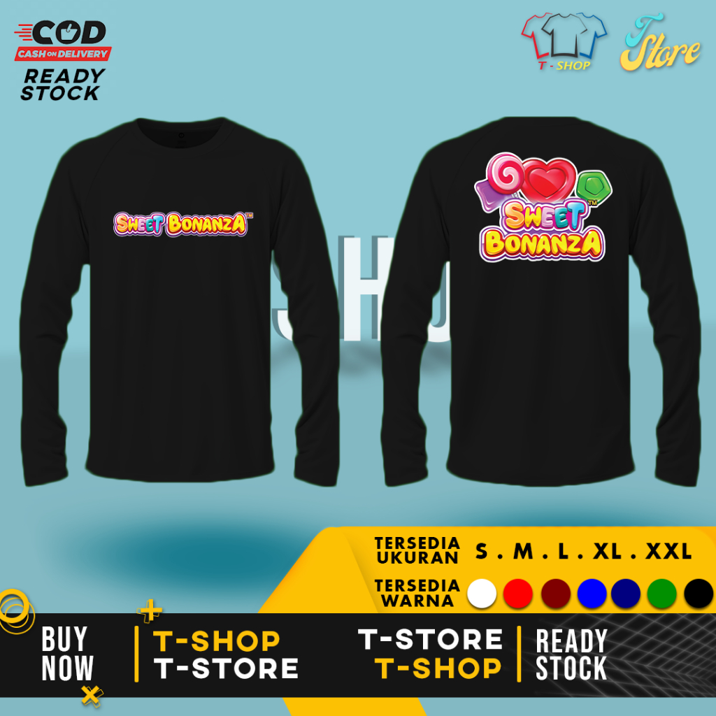 Kaos Baju Sweets Bonanza Slot  Lengan Panjang | Baju Game Online | Cotton Combed 30s Lembut & Nyaman