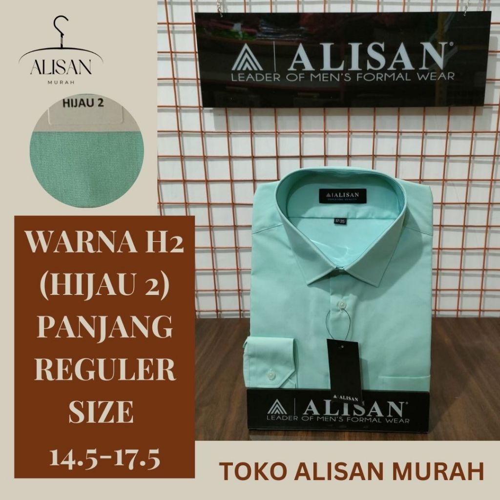 Kemeja Pria Alisan Lengan Panjang Reguler Fit Warna Hijau (H2)