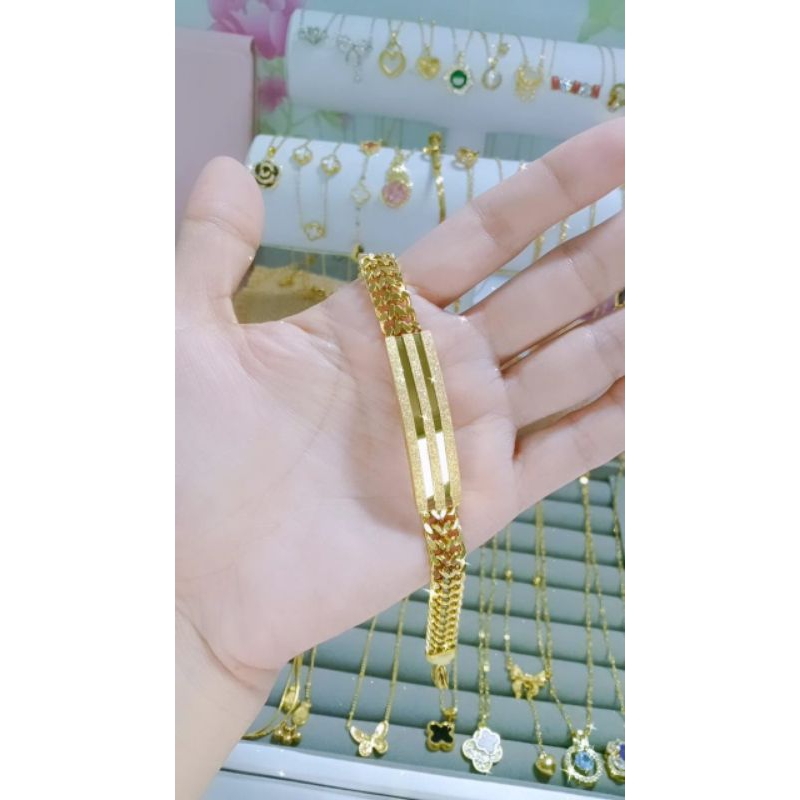 Gelang Titanium Wanita Motif Rantai Sisik Naga Kombinasi Plat Pasir Glitter