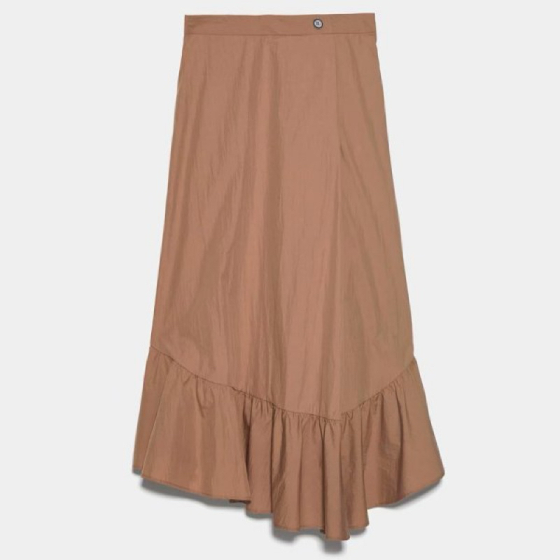 PRELOVED (L) NEW ZARA Camel Beige Asymmetric Mermaid Long Skirt|Zara long ruffle skirt | zara Button