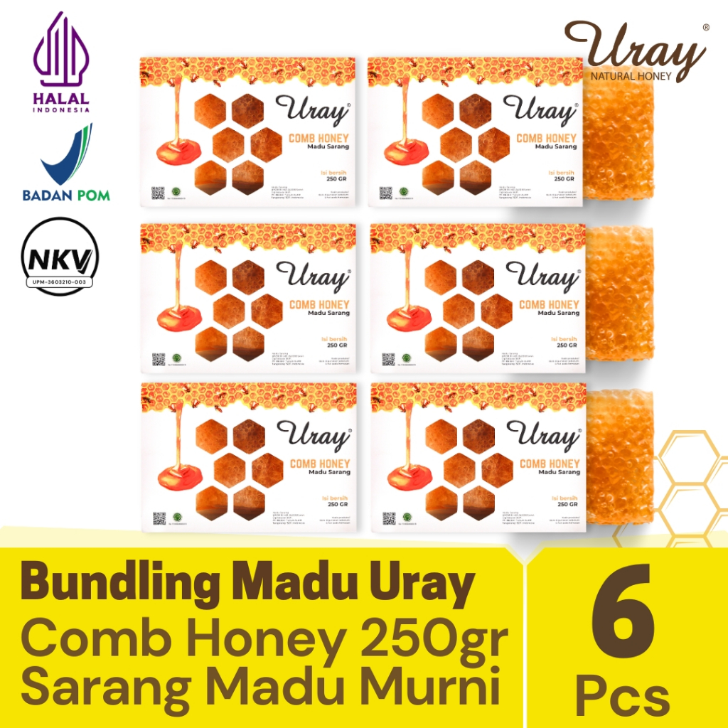 

Bundling 6 Pcs Madu Uray Comb Honey 250gr - Sarang Madu Hutan Murni