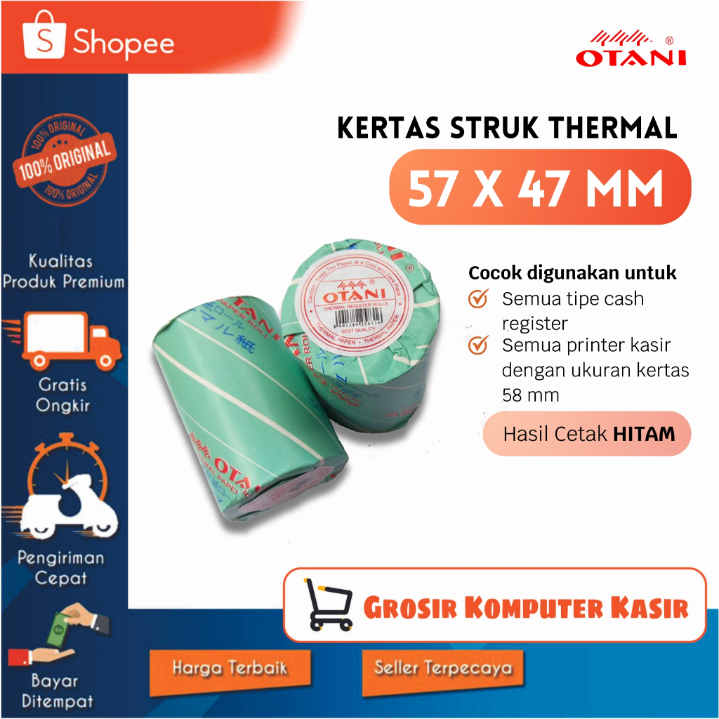 

Otani Thermal Paper | Kertas Struk Thermal Ukuran 57 x 47 mm | Coreless EDC BRI BNI Mandiri Printer Mini Bluetooth Kertas Roll