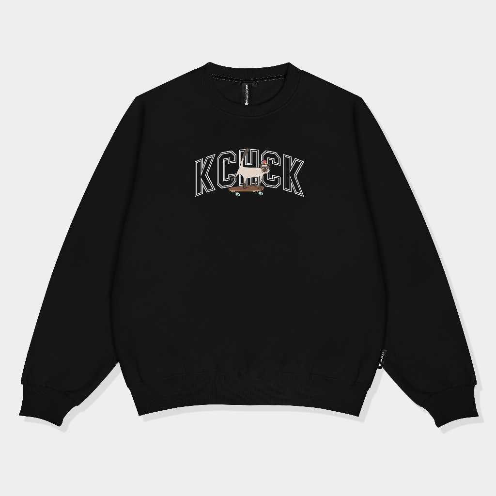 Kickchick Crewneck Skate Cat Black & White Sweater | Sweatshirt Lengan Panjang | KCCN118
