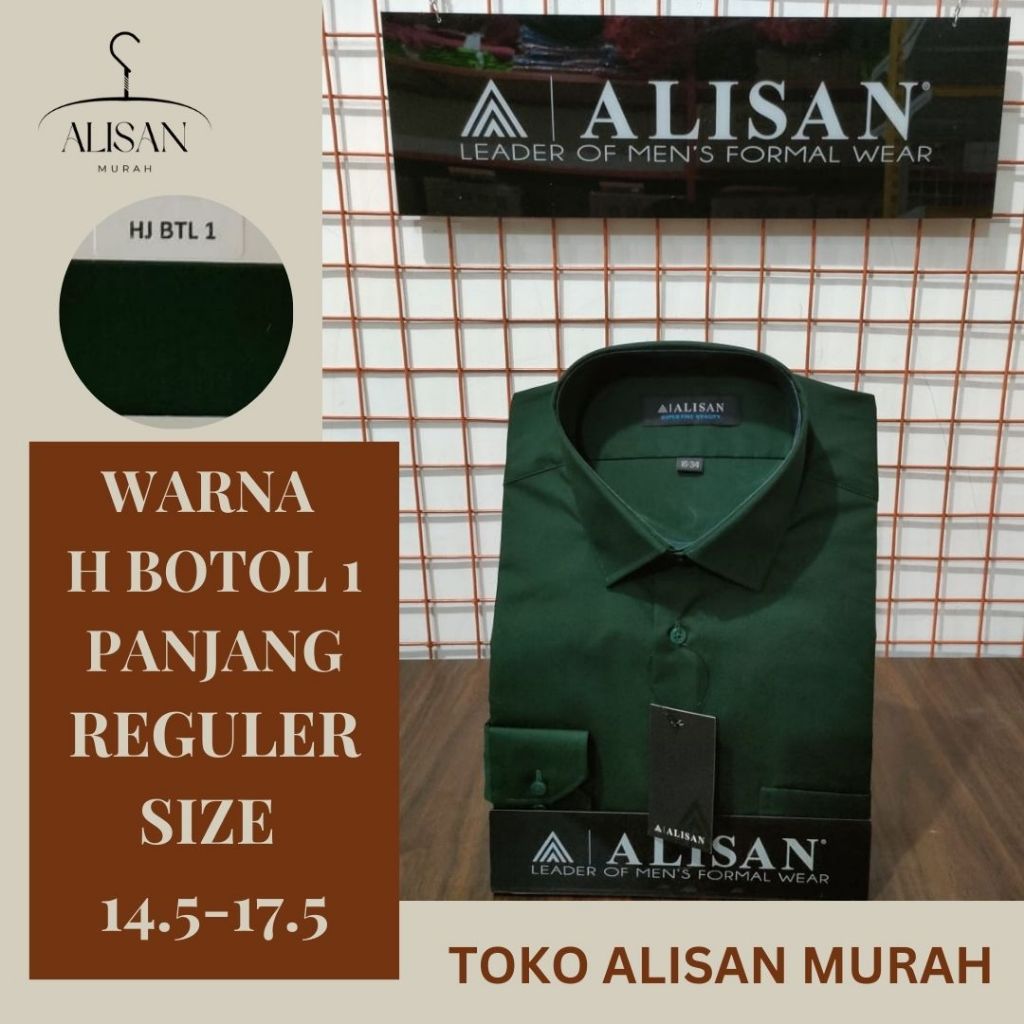 Kemeja Pria Alisan Lengan Panjang Reguler Fit Warna Hijau Botol 1