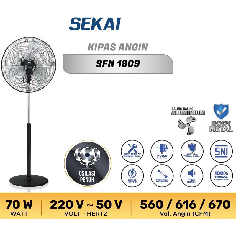 Stand Fan Orbit Kipas Angin Berdiri Orbit BESI SEKAI SFN-1809 18in 18inch