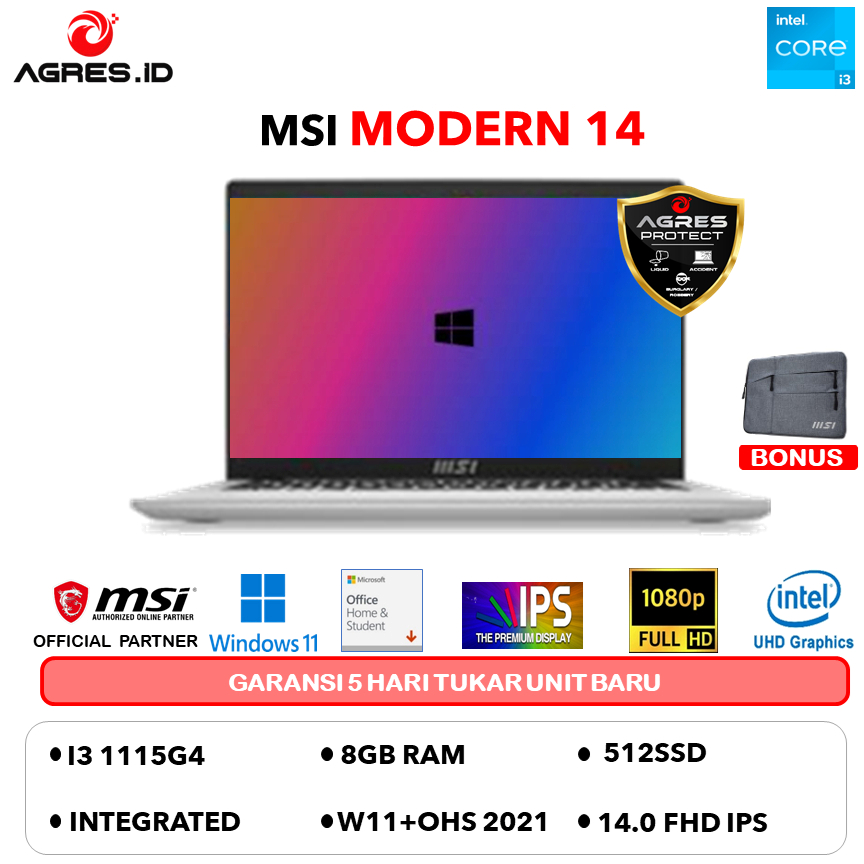 MSI MODERN 14 I3 1215 8GB 512GB W11+OHS 14.0FHD BLIT IPS 2Y BLK -C12MO.1058