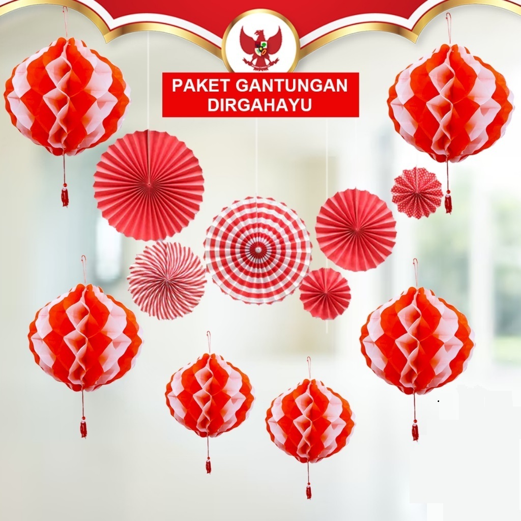 OUTDOOR LAMPION  17 AGUSTUS LAMPION TAWON MERAH PUTIH HONEYCOMB DEKORASI LEBARAN IDUL FITRI