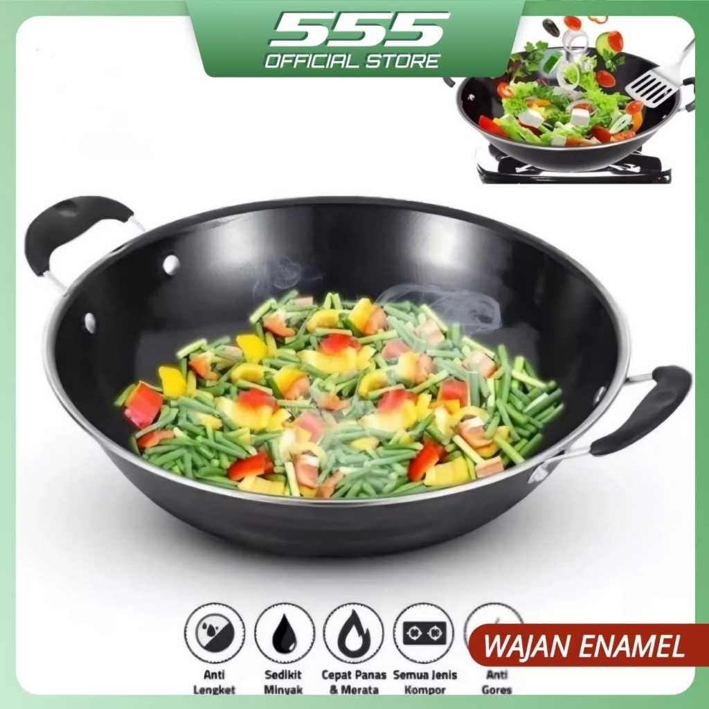 Wajan Enamel Jumbo 40CM Kuali Wok Penggorengan Anti Lengket Penggorengan Anti Lengket