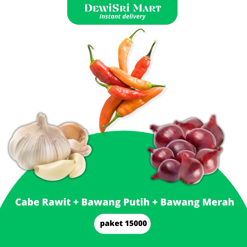 Cabe Rawit + Bawang Putih Merah Paket 15000 - Dewi Sri Mart