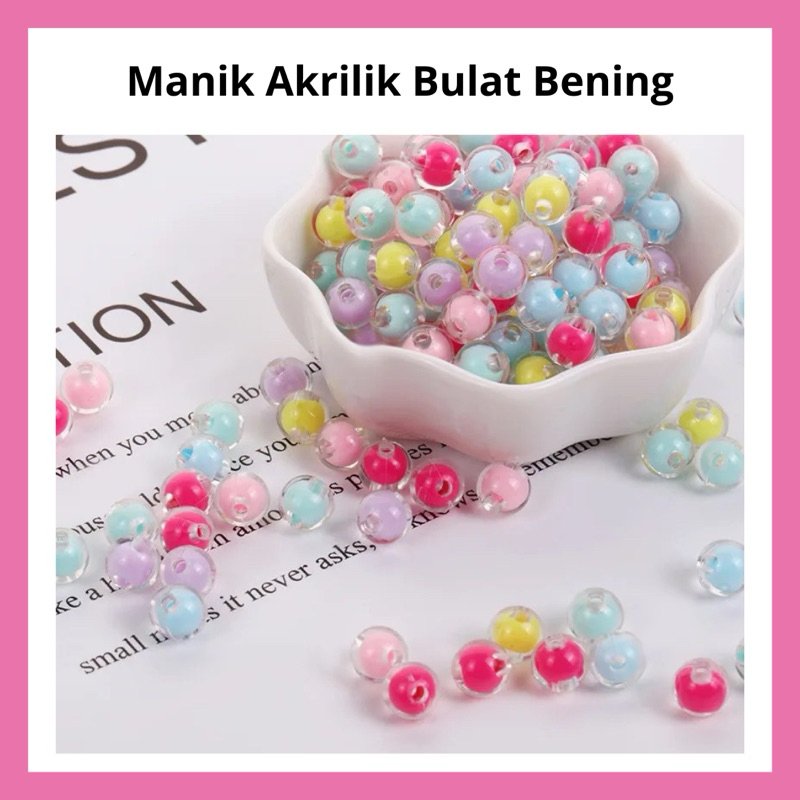 Manik Akrilik Bulat Bening 15gram ukuran 8mm 10mm 12mm