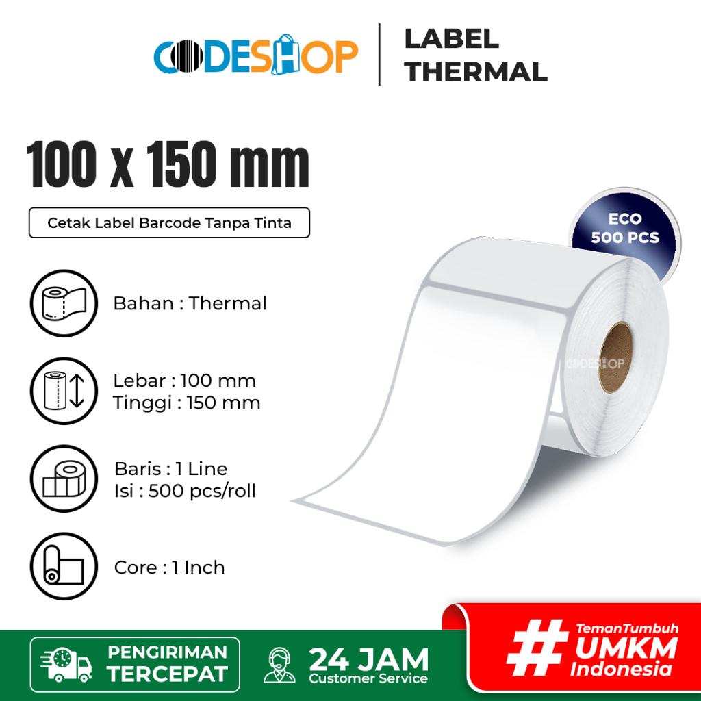 

Label Thermal 100x150mm 1 Line Isi 500 Pcs Core 1" Gap Perforasi