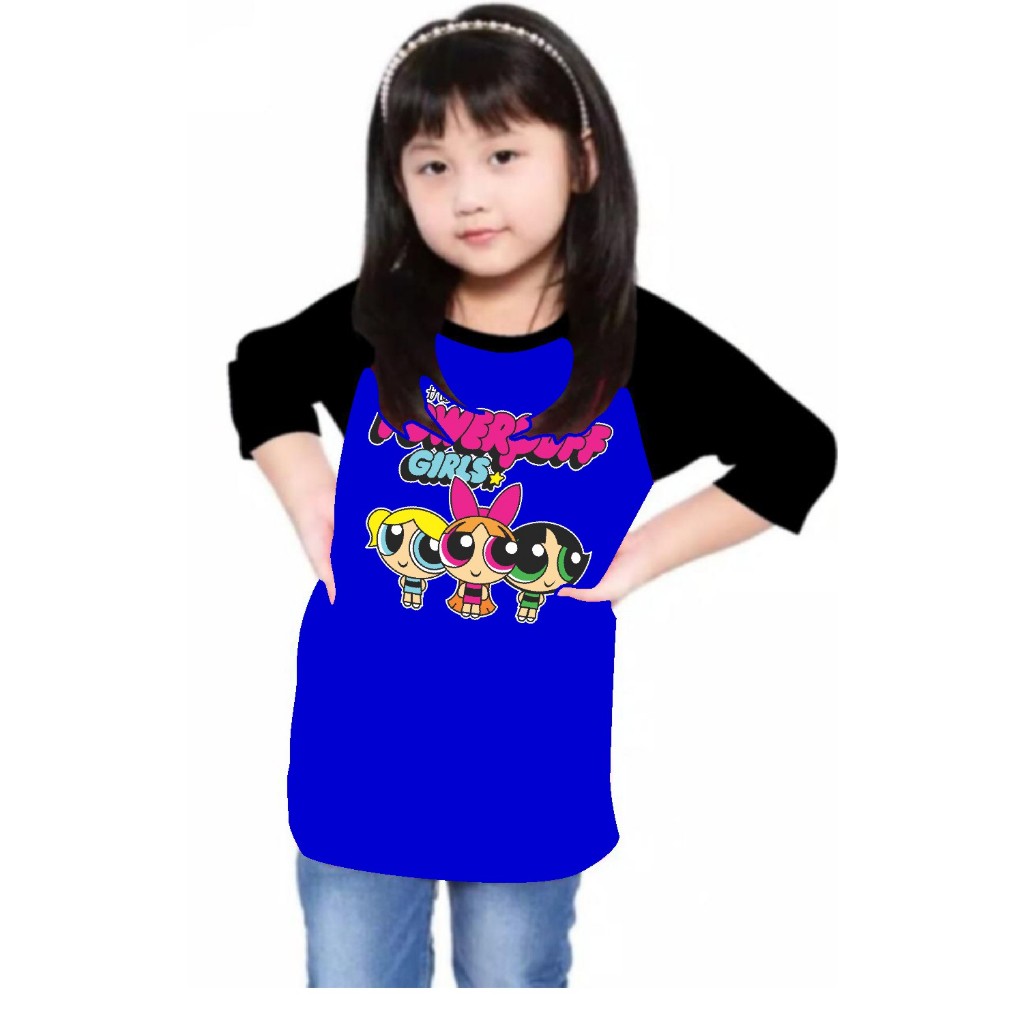 kaos Raglan anak-anak Perempuan sablon power puff girl /Kaos Raglan 34 Anak-anak perempuan  ATASAN R