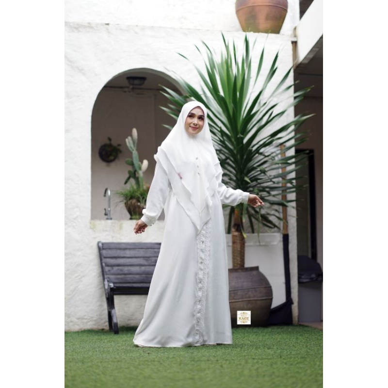 Baju gamis umroh set Khimar hitam putih