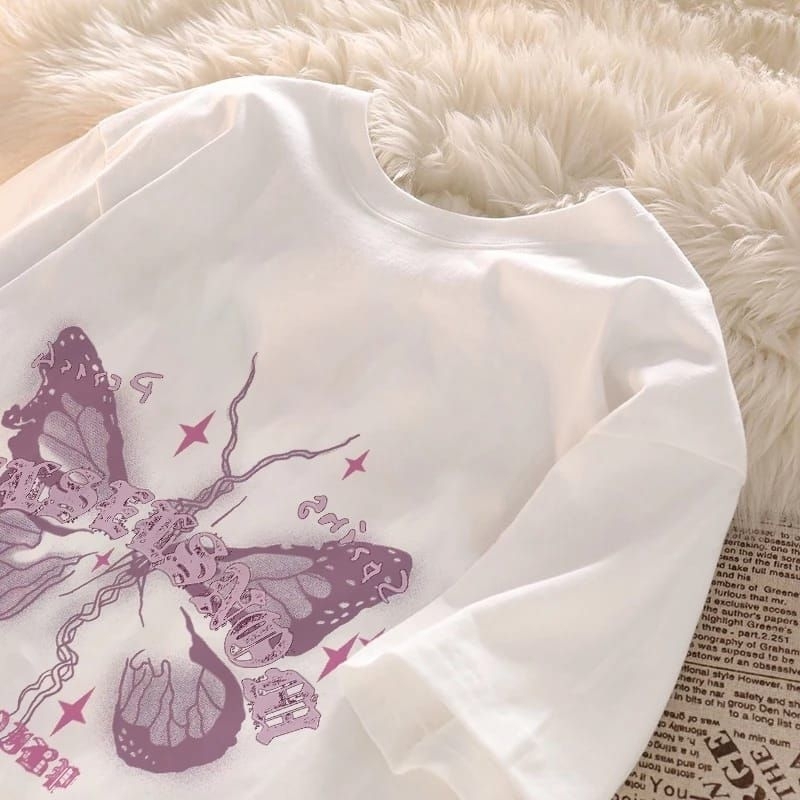 BILASTORE.t shirt Butterfly fashion korean style baju kaos oversize baju atasan wanita terbaru