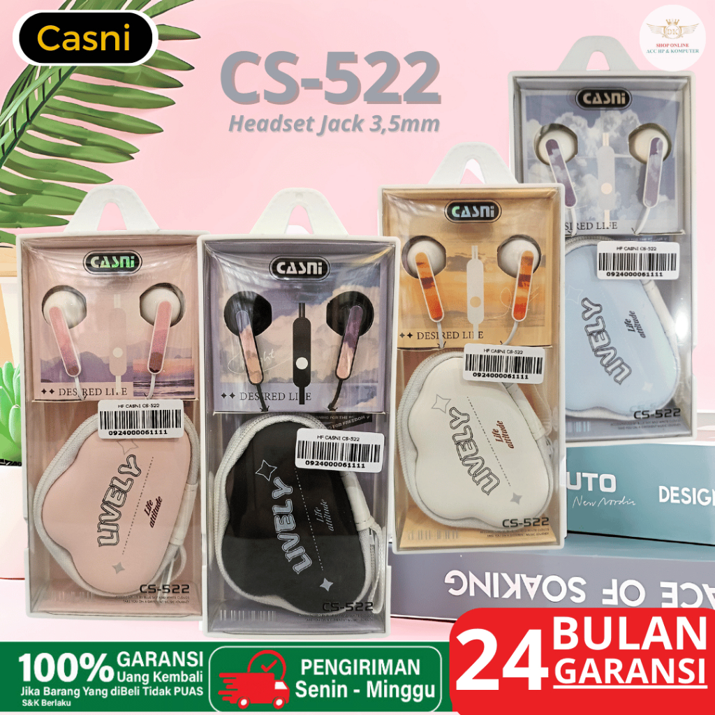 CASNI CS-522 Headset Handsfree Earphone Jack 3.5Mm In-Ear Hifi Sound Music Audio Call