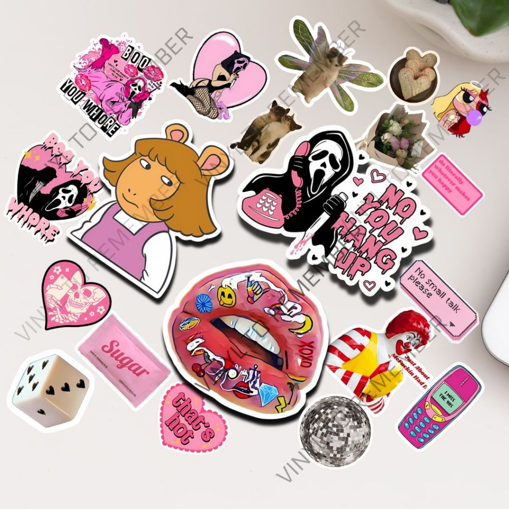 

Stiker Laptop Y2K Pink Soft Aesthetic Sticker Coquette Pack Vinyl Glossy Vintage 2000s Hp Helm Tumblr Accesories Book Notes