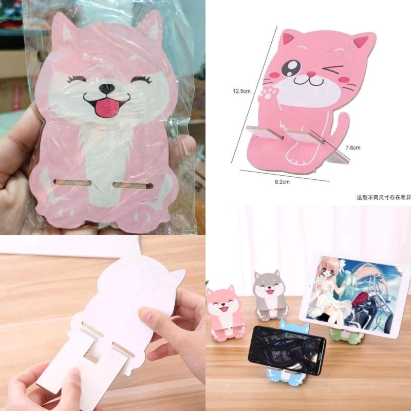 Holder hp Kayu Karakter Tempat Dudukan HP Lipat Folding desktop