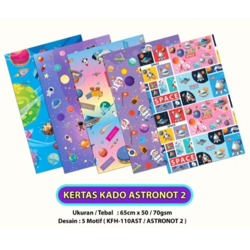 

kertas kado motif lucu, bunga, astronot, boba