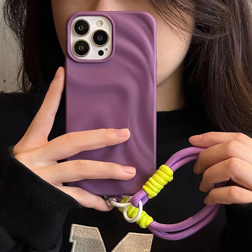 NEW DAZZLE  WAVE GLAZZ WITH MAKRAME STRAP LANYARD SILICONE ABSTRACK CASE iPhone 13 14 14 Plus 14 Pro