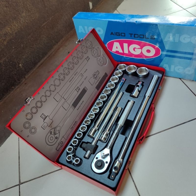 Aigo Kunci Shock set 24 pcs 1/2" DR 12 PT Kunci sock set