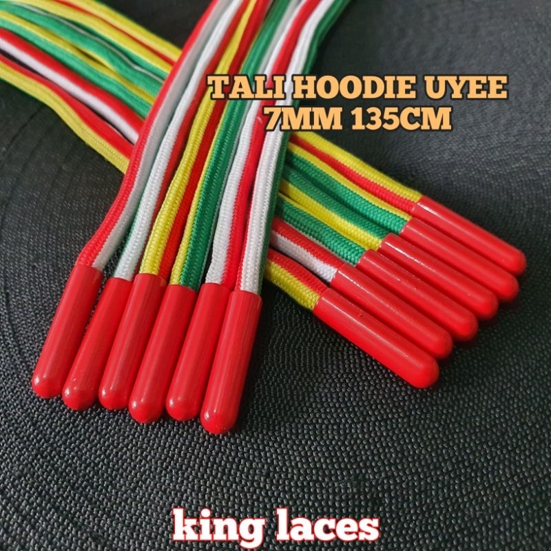 Tali Hoodie/Celana, warna Rasta, 7mm 135cm aglet metalik