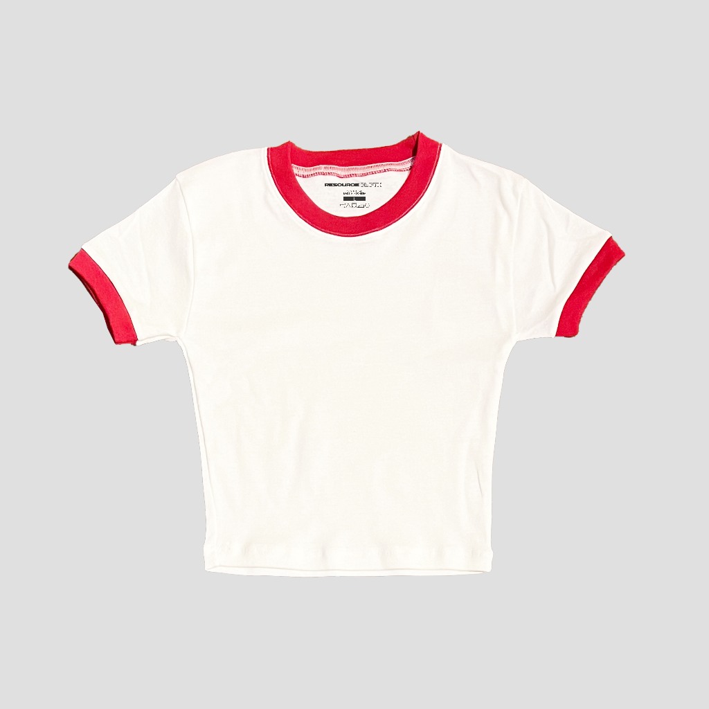 crop top ringer merah polos - kaos polos - crop top polos - baby tee