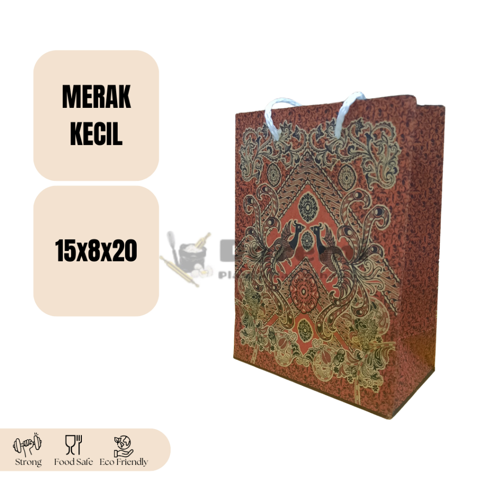 

[1 lusin] PAPER BAG MOTIF MERAK MERAH 15X8X20 CM / TAS KADO / TAS KERTAS / TAS SOUVENIR Kecil