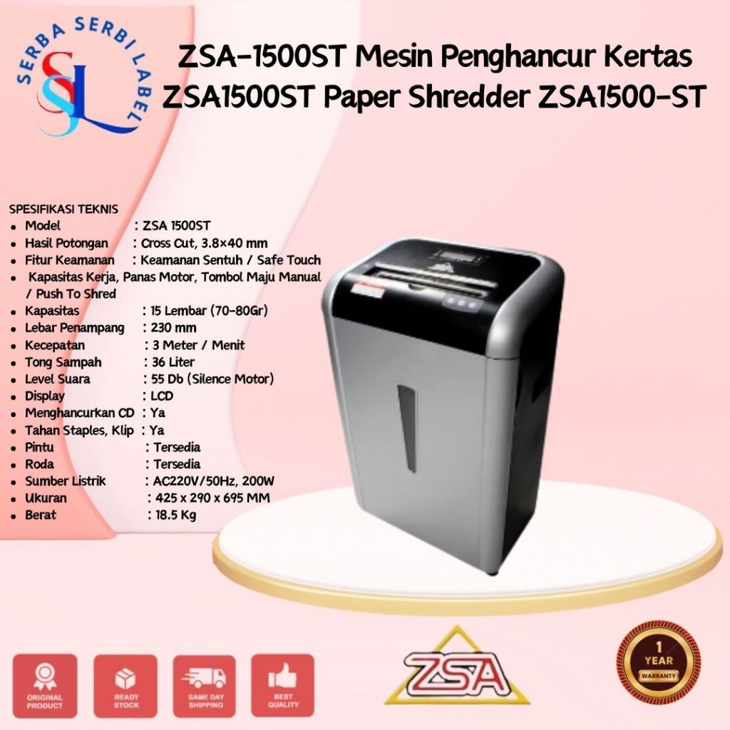 ZSA-1500ST Mesin Penghancur Kertas ZSA1500ST Paper Shredder ZSA1500-ST