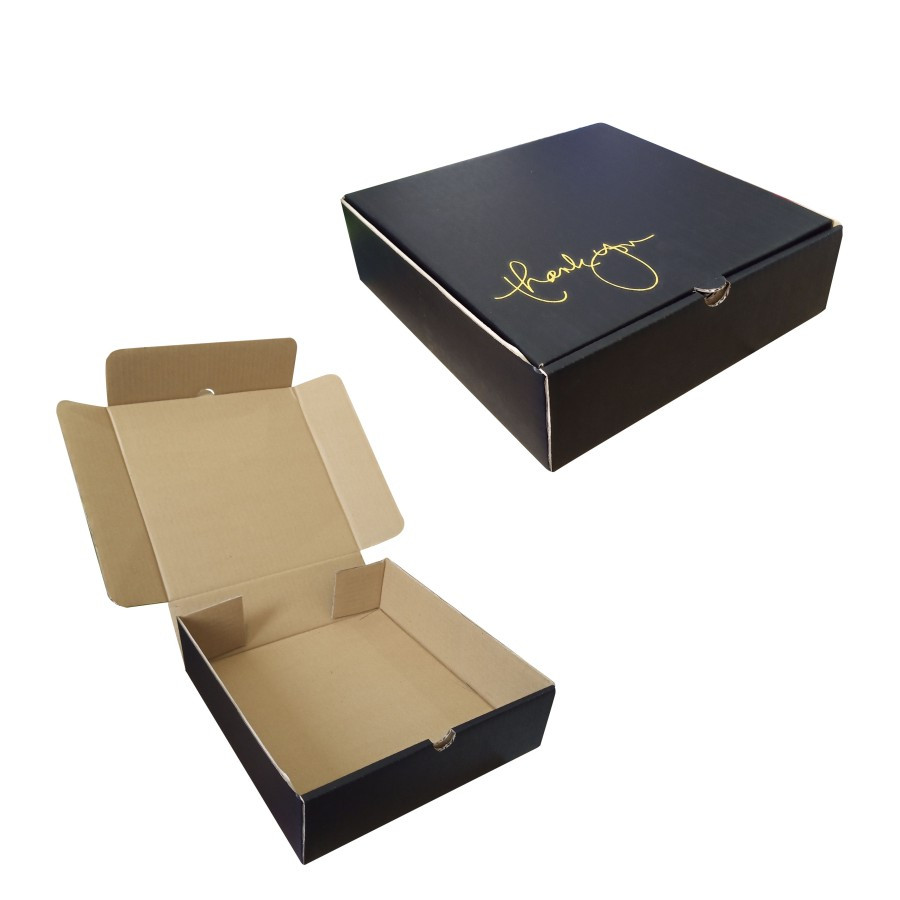

(5pcs) Box Hampers Kemasan Kado Hadiah Souvenir Dus Snack 24x24x7cm Motif Hitam Thank You