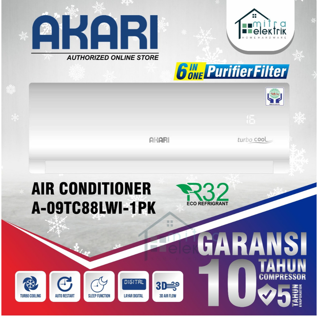 AC Akari 1 PK 09TC88LWI Turbo Cool R32 Gold Fin With Air Purifier 1PK