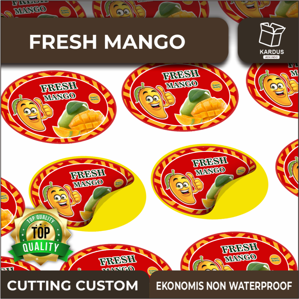 

LABEL/STICKER BUAH "FRESH MANGO" UK. 2,5 x 1,6 cm KERTAS A4 ISI 136 PCS BAHAN BONTAX - stikerbuah/stikermangga/manggaalpukat/manggaclonal21/labelbuah