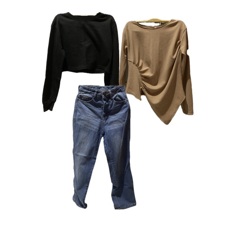 Paket 3 preloved thrift atasan,crop,jeans jiniso