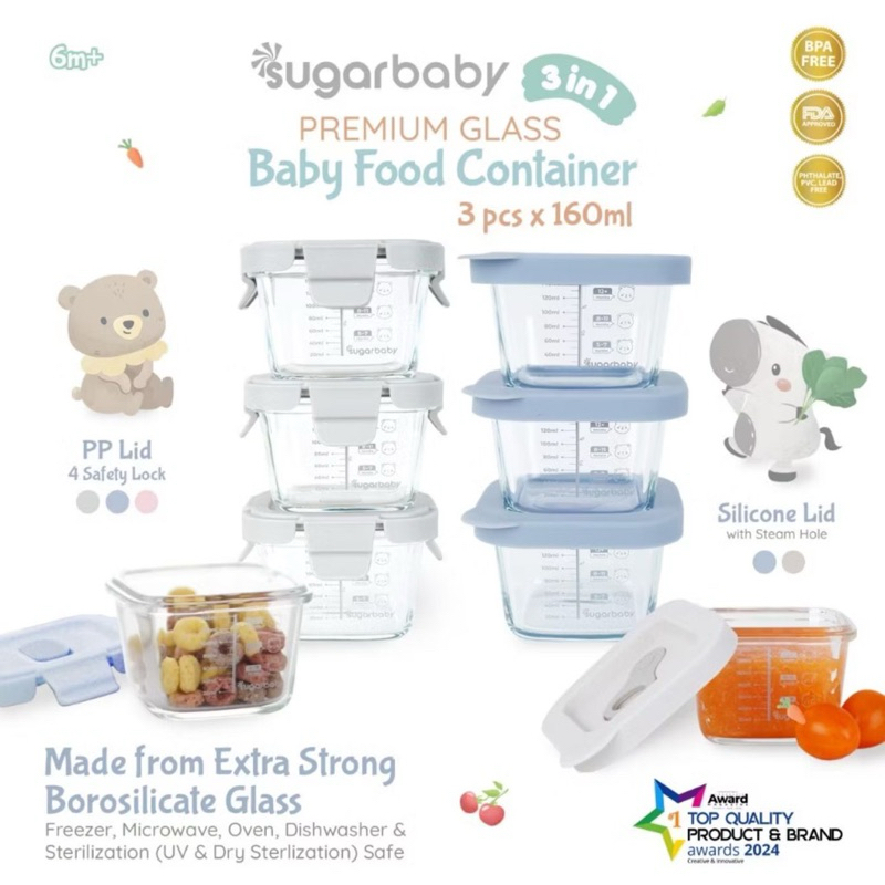 Sugarbaby Premium Glass Jar Baby Food Container / Peralatan Makan MPASI Bayi Anak / Kotak Makan / Te