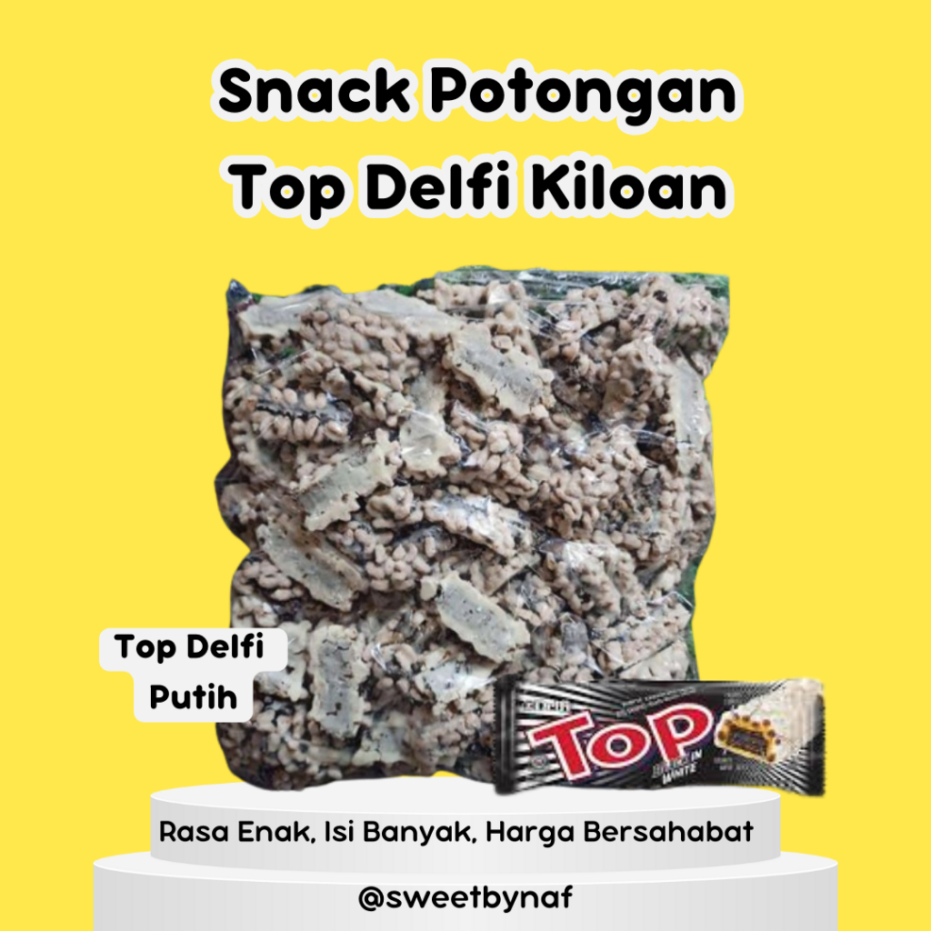 

Top Kiloan 1 Kg (Patahan)/ Top Kiloan Coklat/ Top Kiloan Putih/ Snack Top Delfi/ Delfi/ Snack Enak/ Snack Murah/ Bisa COD/ Cemilan