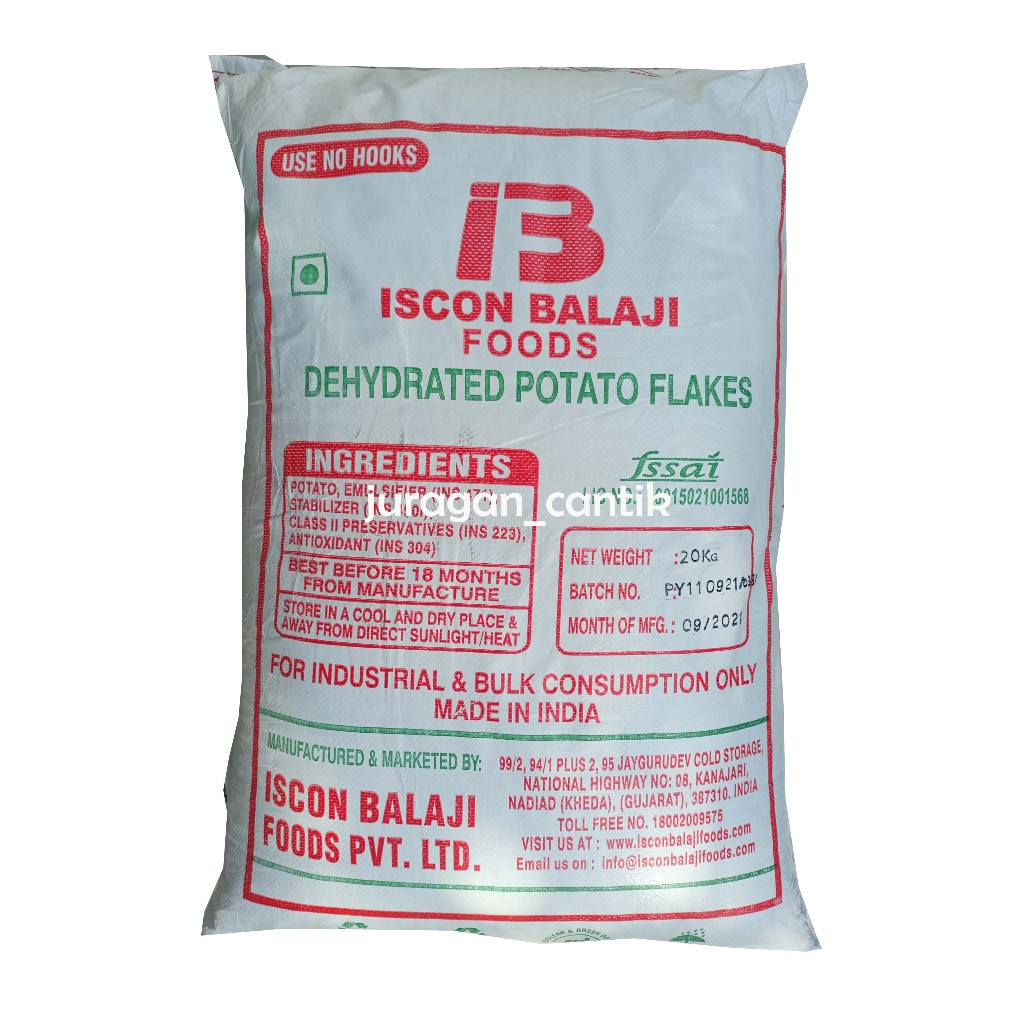 

Tepung Kentang Potato Flakes Halus Iscon Balaji 1sak / 25kg Halal Murah Berkualitas Khusus Pengiriman KARGO
