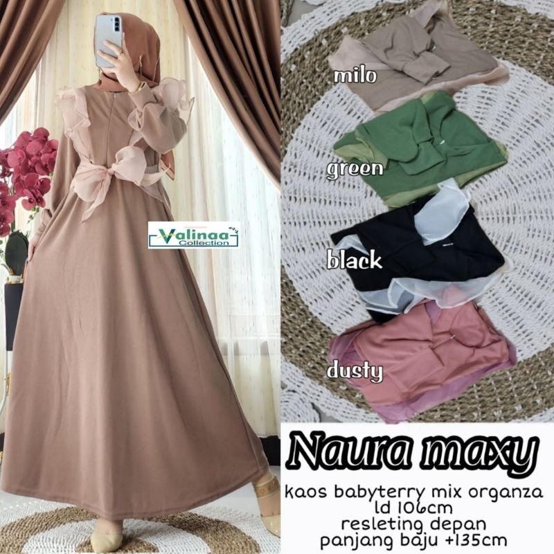 Valinaa - Naura Maxy Wanita • Kaos Babyterry Mix Organza Resleting Depan