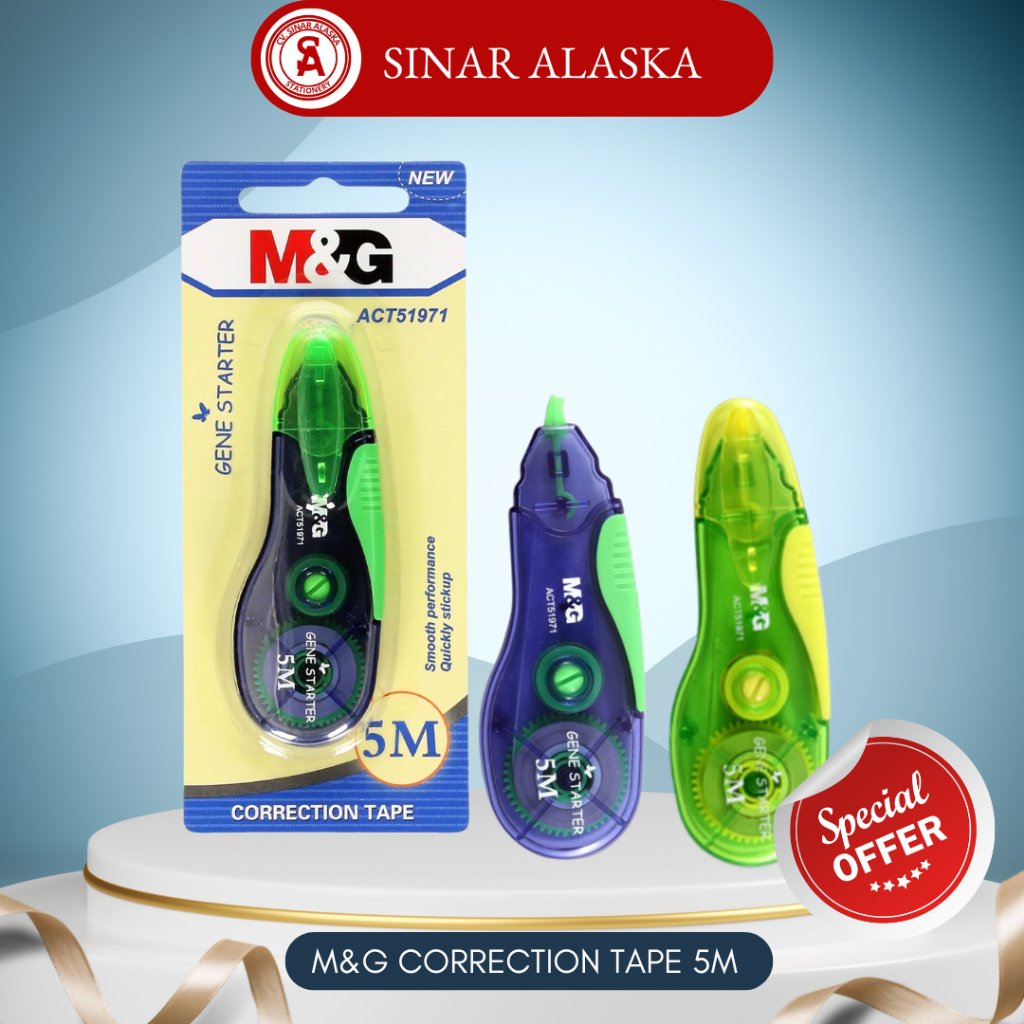 

M&G Correction Tape 5M / M&G Tip-Ex Kertas Hijau Biru 5 Meter M&G Gene Starter