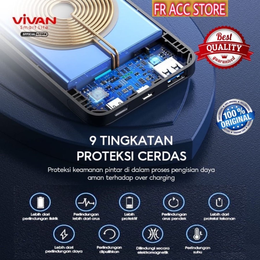VIVAN Powerbank 10000 mAh VPBW11 Wireless 3 Output Fast Charging Powerbank Wireless Charging